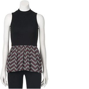 Womens Tunic Top Candies Black Large Sleeveless Peplum High Neck Stretch Ribbed